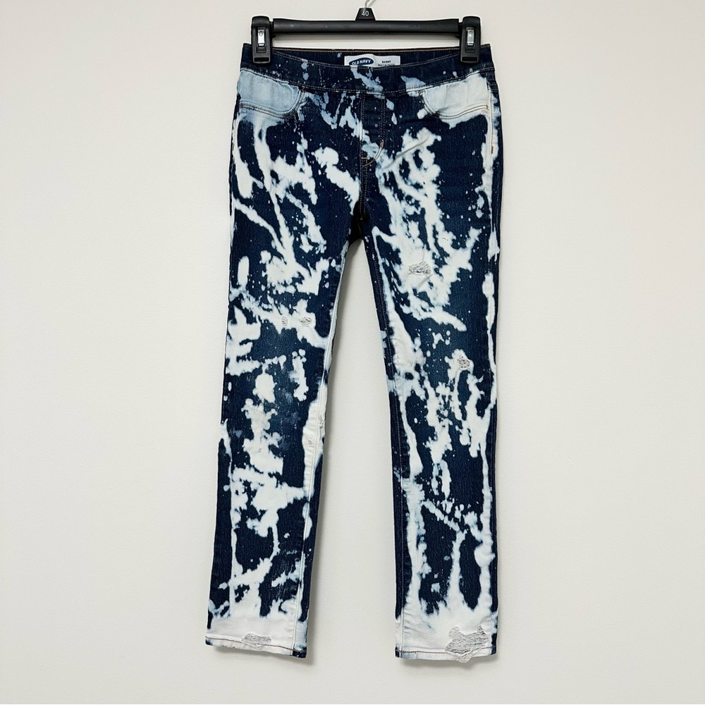 Old Navy Girl's size 10 Custom Bleach Dyed Skinny Jeans Pull On Adjustable Waist